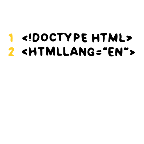 HTML-Code-Zeilen 1 bis 6 in gelber Schrift auf schwarzem Hintergrund, mit dem Titel "BEST WEBSITE"