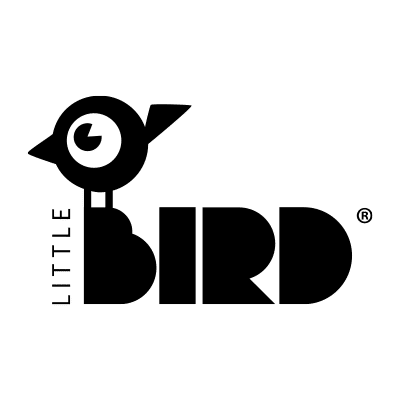 Schwarzes Little Bird Logo. Eine stilisierte Darstellung eines Vogels sitzt links oben auf dem Schriftzug Little Bird.