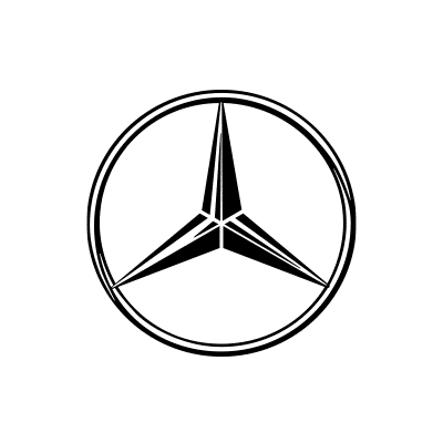 Schwarzes Mercedes Logo, typisch mit dem Kreis und Mercedes Stern in der Mitte.