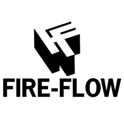 Das Fire-Flow Logo in Schwarz und Weiß. Es zeigt ein stilisiertes, dreidimensional wirkendes Symbol aus ineinandergreifende F über dem Schriftzug