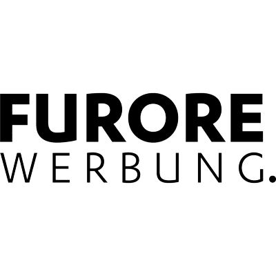 Schwarzes Furore Logo bestehend aus einem zweizeiligem Schriftzug. In fetten Großbuchstaben 