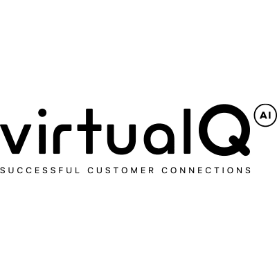Zweizeiliges schwarzes Logo von VirtualQ. Oben 