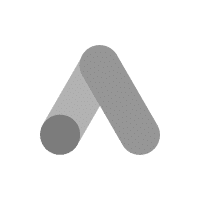 Google Ads Logo: Ein stilisiertes graues Dreieck oder Dach, geformt aus zwei abgerundeten Balken, die sich oben treffen.