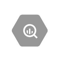 Google BigQuery Logo: Ein weißes Lupen-Symbol mit einem stilisierten Balkendiagramm darin, platziert in einem grauen Sechseck.