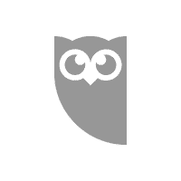 Hootsuite Logo: Ein stilisiertes graues Eulen-Symbol, das aus einer geschwungenen Form mit großen weißen Augen besteht.