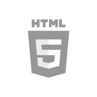 HTML5 Logo: Ein graues Schild mit einem stilisierten weißen "5" und dem Text "HTML" darüber.
