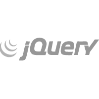 jQuery Logo: Grauer Schriftzug "jQuery" mit einem stilisierten "j" am Anfang, das aus mehreren geschwungenen Linien besteht.