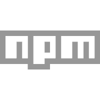 npm Logo: Der weiße pixelige Schriftzug "npm" auf einem grauen Hintergrundbalken.