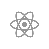 React Logo: Ein graues Atom-Symbol mit einem zentralen Punkt und drei Ellipsen, die ihn umkreisen.