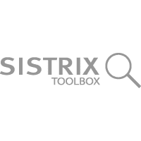 SISTRIX Logo: Grauer Schriftzug "SISTRIX" mit einer stilisierten Lupe anstelle des letzten "X" und dem Wort "TOOLBOX" darunter.