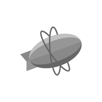 Zeplin Logo: Ein graues, stilisiertes Luftschiff oder Zeppelin mit drei ovalen Ringen, die es umkreisen.