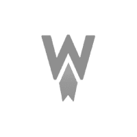 Graues wp rocket Logo. Großes W mit einer stilistischen Rakete darunter.