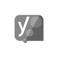 Graues yoast seo Logo. Dunkelgraue angedeutete Sprechblase auf der sich Links ein weißes Y befindet und daneben von unten nach oben größer werdende graue Kreise.