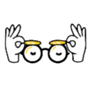 Cartoon-Brille mit runden Gl&auml;sern und gelben Augenbrauen, die von zwei wei&szlig;en H&auml;nden anfassen.