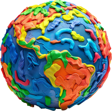 globe plaster Logo. Bunte Kugel aus Knete.