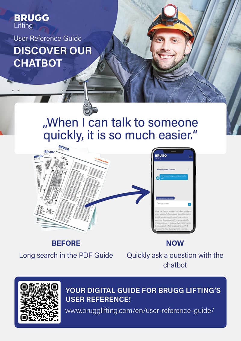 Flyer von Brugg Lifting, der den eigenen Chat Bot bewirbt.