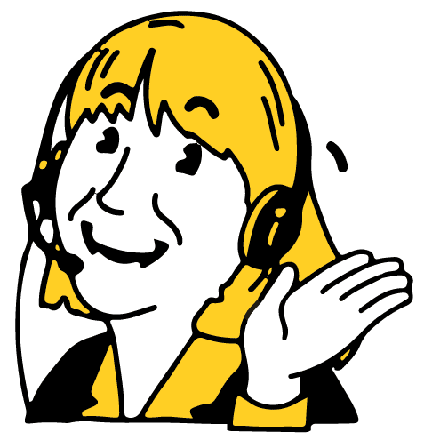Frauenkopf im Comicstil mit gelben Haaren und einem Headset