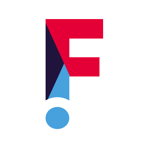 Furore Favicon: Ein hellblau, dunkelblau und rot dargestelltes F.