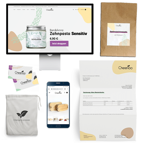 Ein Flat Lay von verschiedenen Markenartikeln des Unternehmens