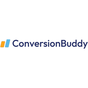Logo von „ConversionBuddy“. Links zwei parallele, schräg gestellte Balken in Orange und Hellblau, daneben der Firmenname in dunkelblauer Schrift.