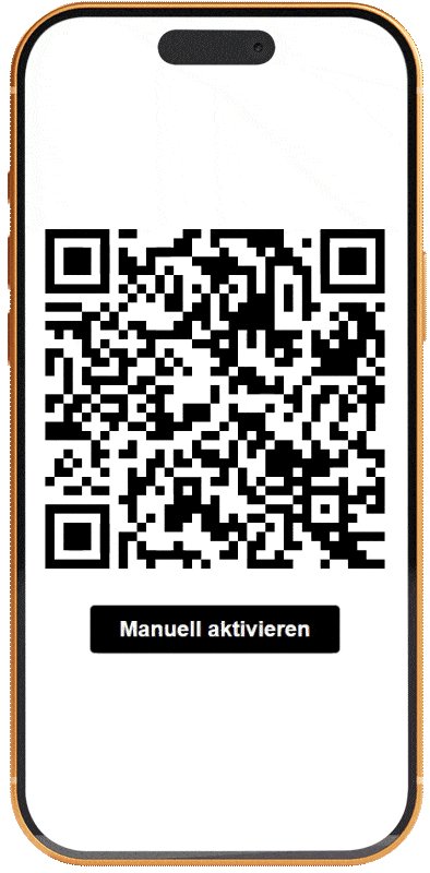 Smartphone Bildschirm mit QR-Code. darunter Button mit