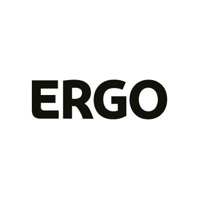 Schwarzes Ergo Logo auf hellem Grund.